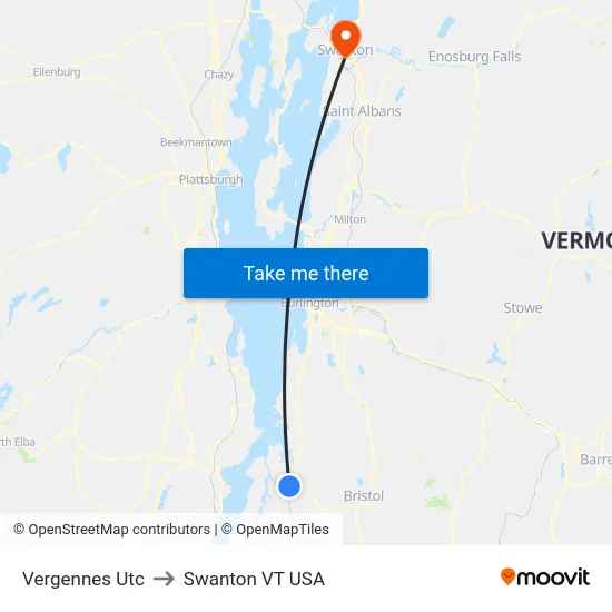 Vergennes Utc to Swanton VT USA map