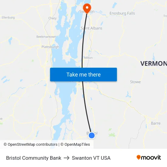 Bristol Community Bank to Swanton VT USA map