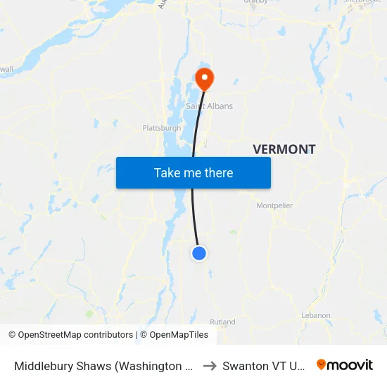 Middlebury Shaws (Washington St) to Swanton VT USA map
