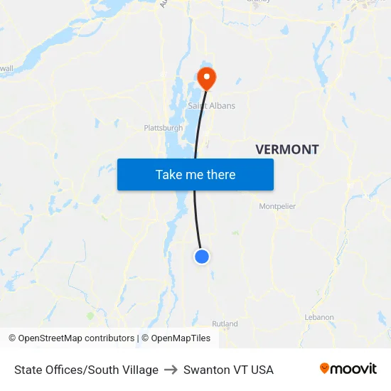 State Offices/South Village to Swanton VT USA map