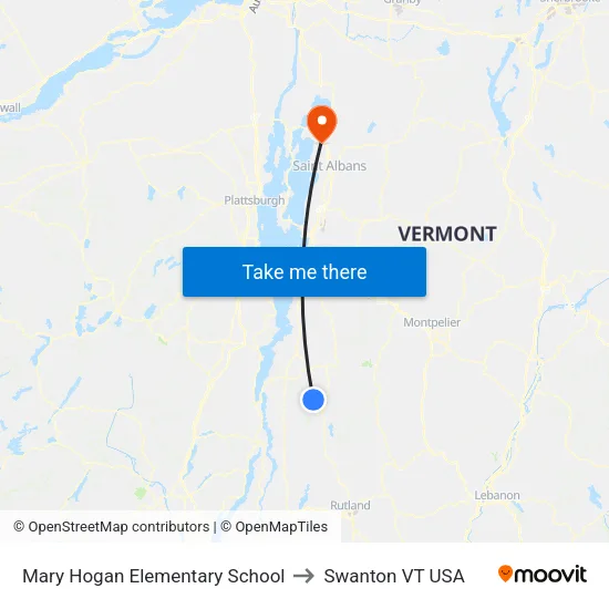 Mary Hogan Elementary School to Swanton VT USA map