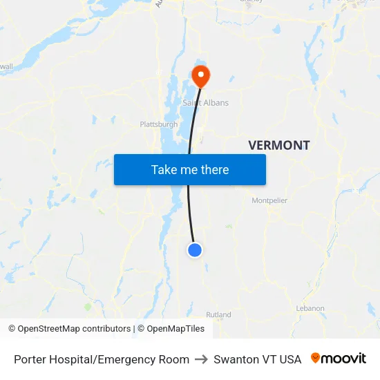 Porter Hospital/Emergency Room to Swanton VT USA map