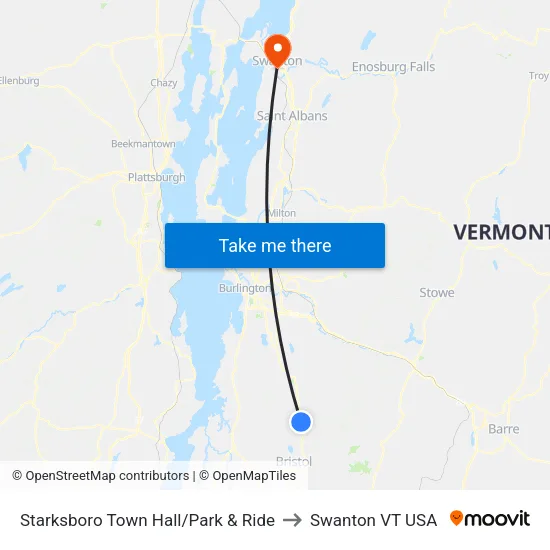 Starksboro Town Hall/Park & Ride to Swanton VT USA map