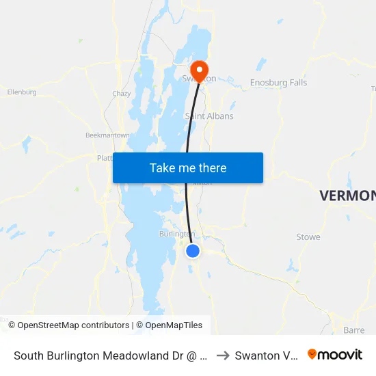 South Burlington Meadowland Dr @ Thompson St to Swanton VT USA map