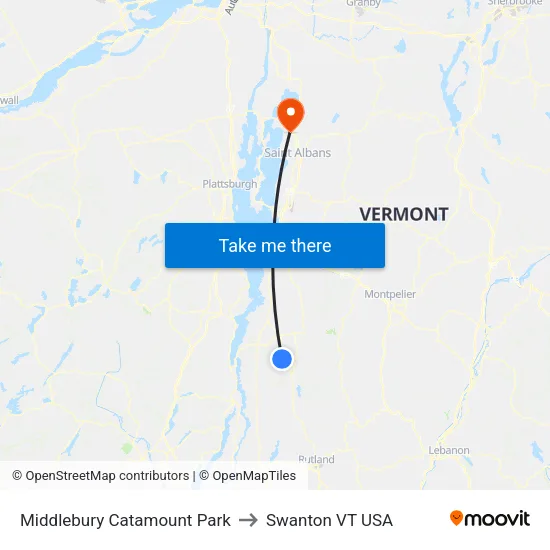 Middlebury Catamount Park to Swanton VT USA map