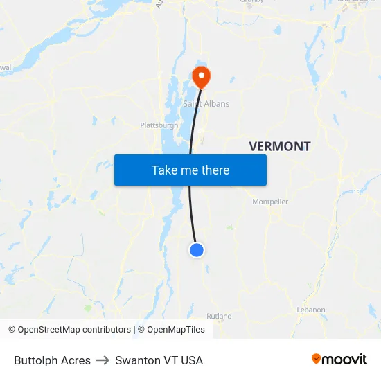 Buttolph Acres to Swanton VT USA map