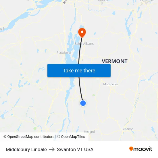 Middlebury Lindale to Swanton VT USA map