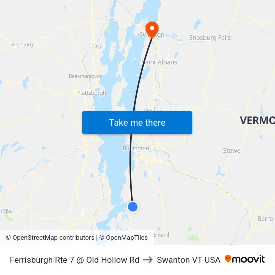 Ferrisburgh Rte 7 @ Old Hollow Rd to Swanton VT USA map