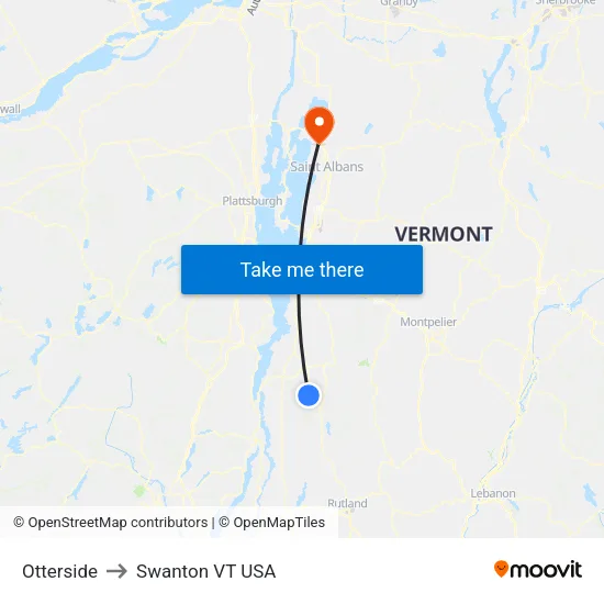 Otterside to Swanton VT USA map