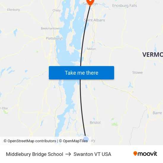 Middlebury Bridge School to Swanton VT USA map