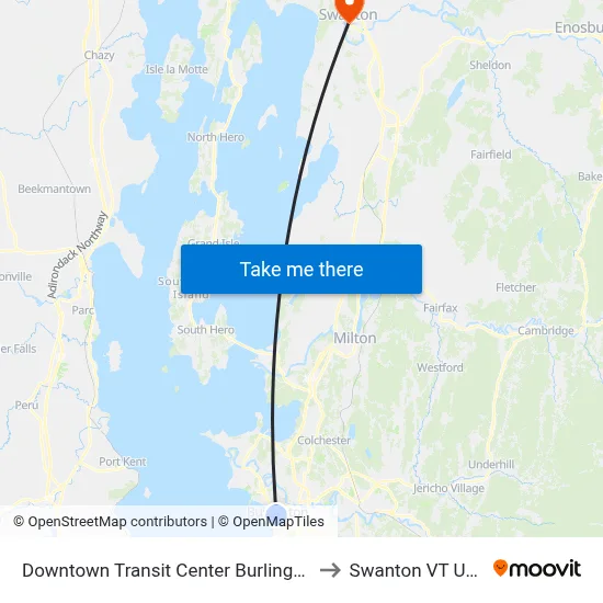 Downtown Transit Center Burlington to Swanton VT USA map