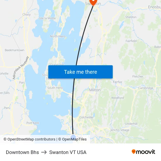 Downtown Bhs to Swanton VT USA map