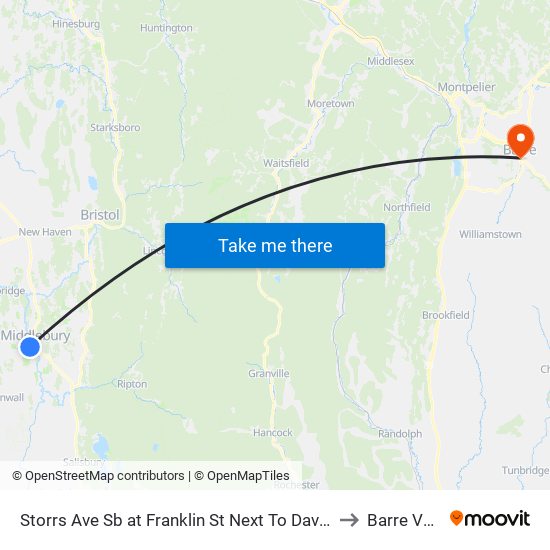 Storrs Ave Sb at Franklin St Next To Davis Family Library to Barre VT USA map
