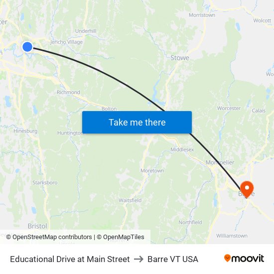 Educational Drive at Main Street to Barre VT USA map