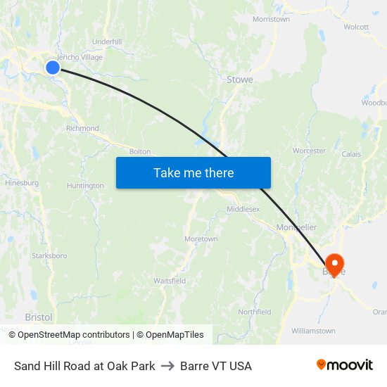 Sand Hill Road at Oak Park to Barre VT USA map