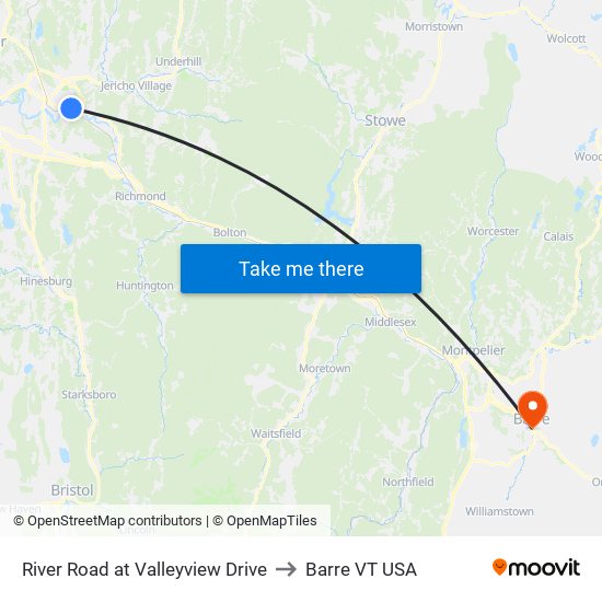 River Road at Valleyview Drive to Barre VT USA map