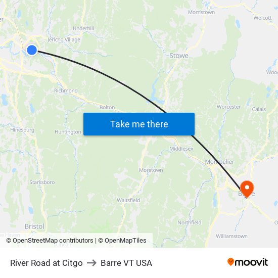 River Road at Citgo to Barre VT USA map