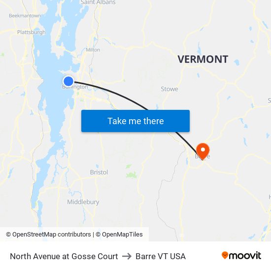 North Avenue at Gosse Court to Barre VT USA map