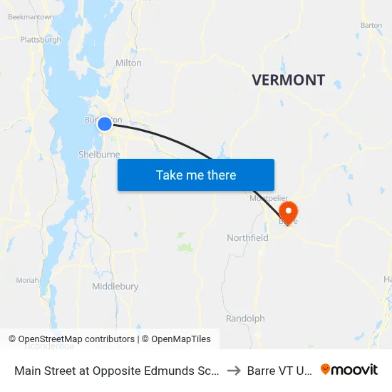 Main Street at Opposite Edmunds School to Barre VT USA map