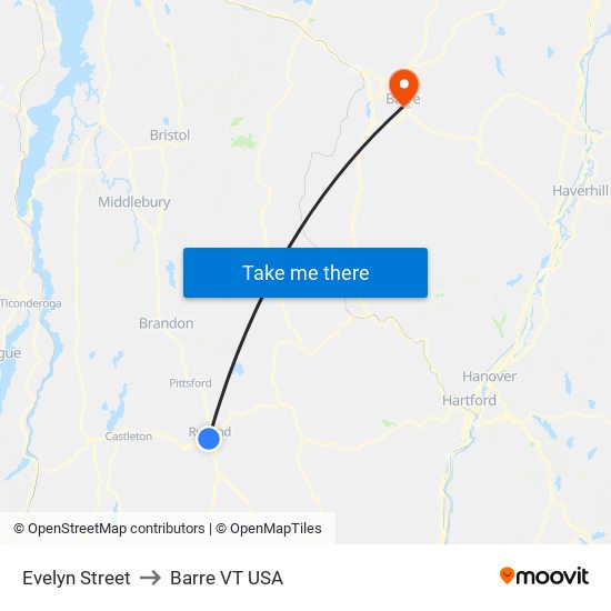 Evelyn Street to Barre VT USA map