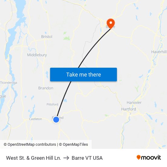 West St. & Green Hill Ln. to Barre VT USA map