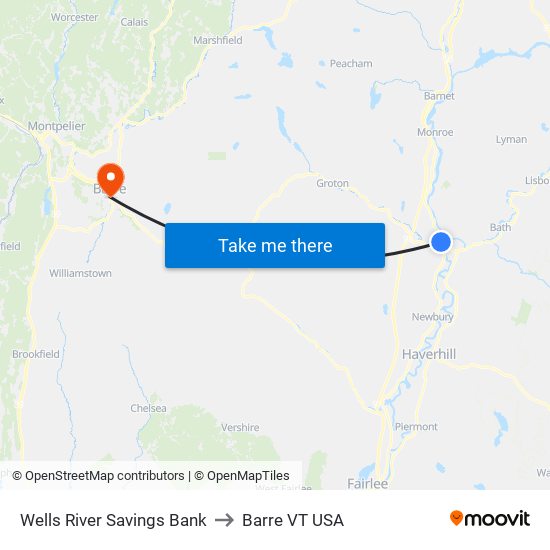 Wells River Savings Bank to Barre VT USA map