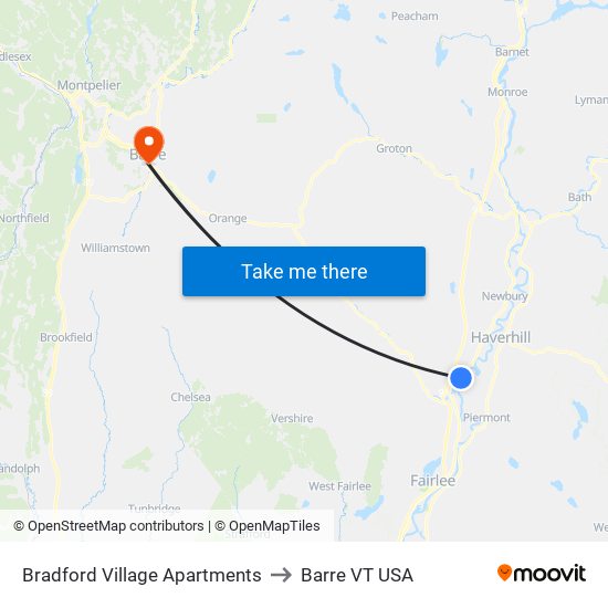 Bradford Village Apartments to Barre VT USA map