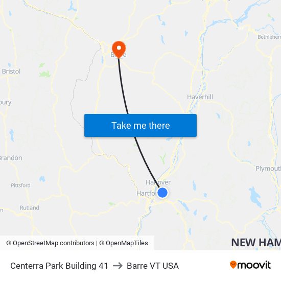 Centerra Park Building 41 to Barre VT USA map