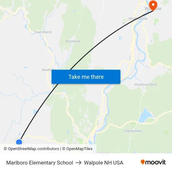 Marlboro Elementary School to Walpole NH USA map