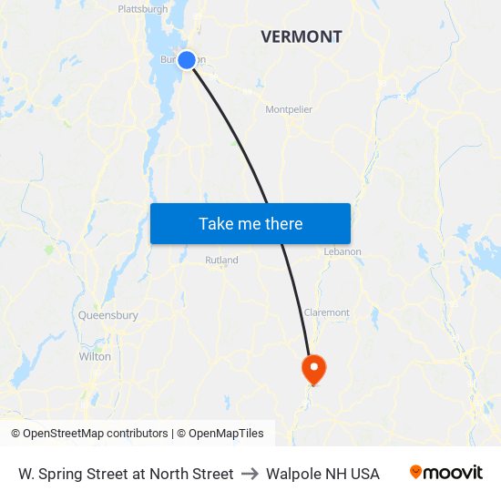 W. Spring Street at North Street to Walpole NH USA map