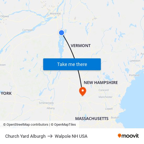 Church Yard Alburgh to Walpole NH USA map