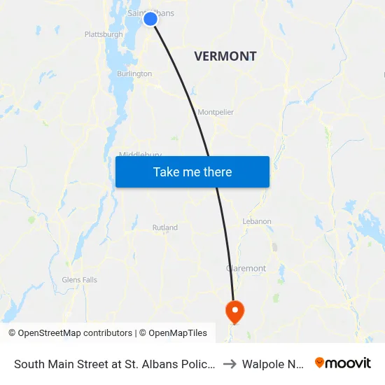 South Main Street at St. Albans Police Department to Walpole NH USA map