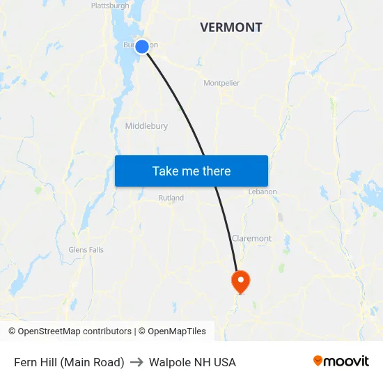 Fern Hill (Main Road) to Walpole NH USA map