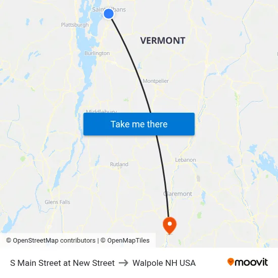 S Main Street at New Street to Walpole NH USA map