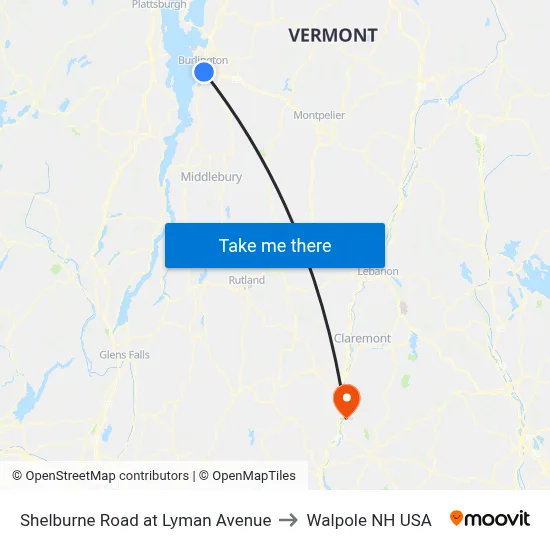 Shelburne Road at Lyman Avenue to Walpole NH USA map