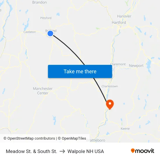 Meadow St. & South St. to Walpole NH USA map