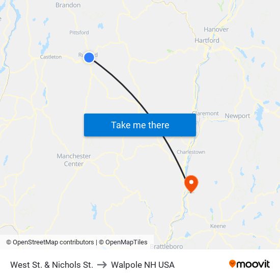 West St. & Nichols St. to Walpole NH USA map