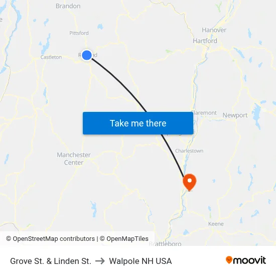 Grove St. & Linden St. to Walpole NH USA map