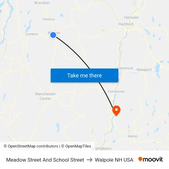Meadow Street And School Street to Walpole NH USA map