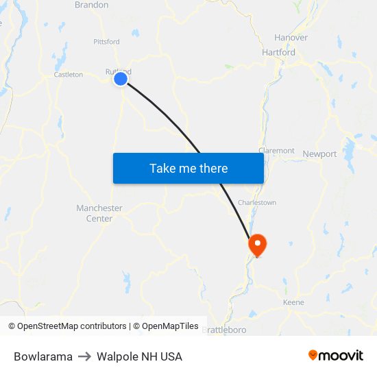 Bowlarama to Walpole NH USA map