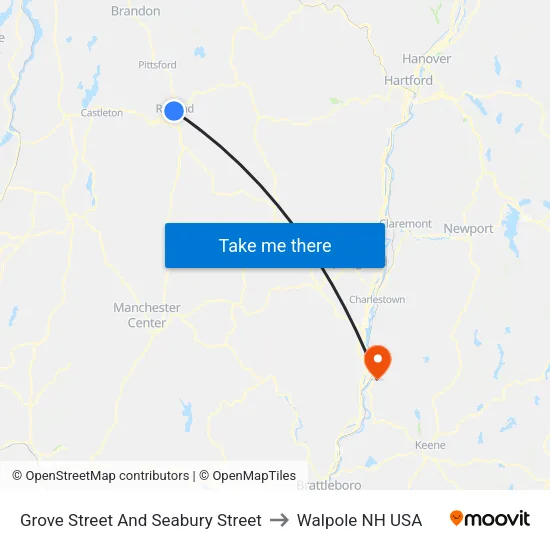 Grove Street And Seabury Street to Walpole NH USA map