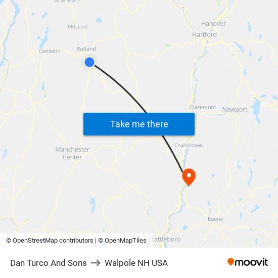 Dan Turco And Sons to Walpole NH USA map