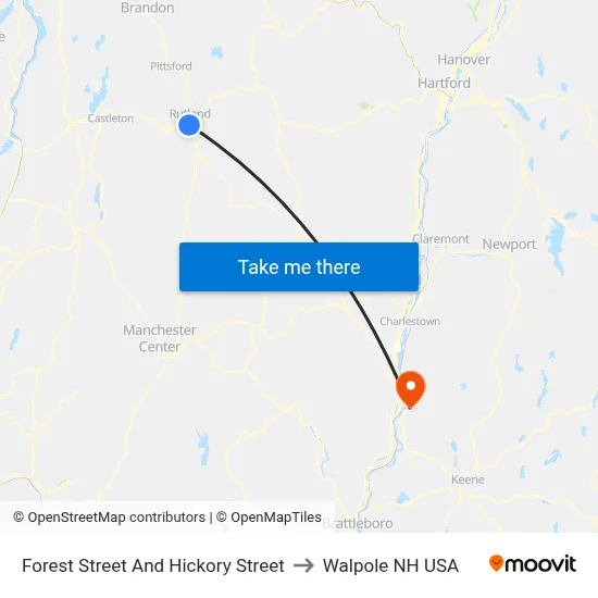 Forest Street And Hickory Street to Walpole NH USA map