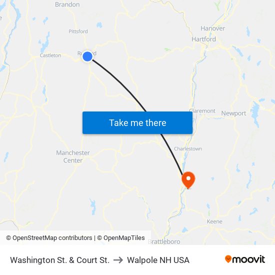 Washington St. & Court St. to Walpole NH USA map