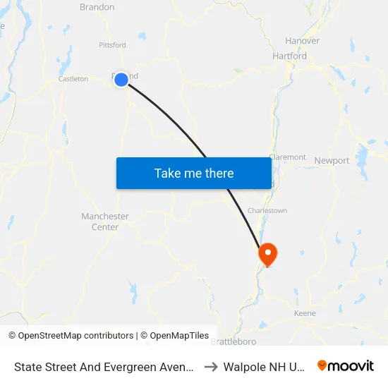 State Street And Evergreen Avenue to Walpole NH USA map