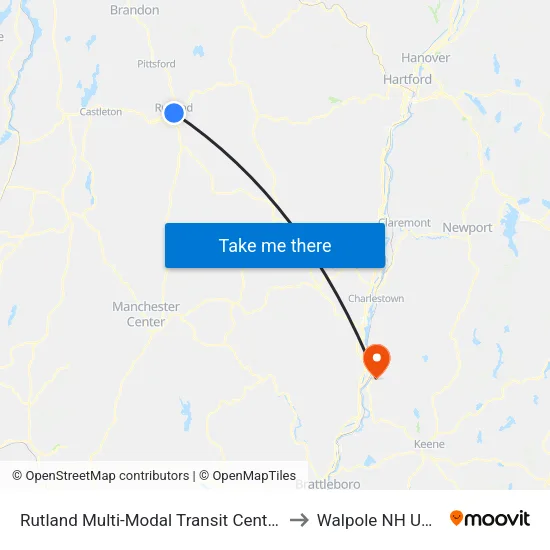 Rutland Multi-Modal Transit Center to Walpole NH USA map