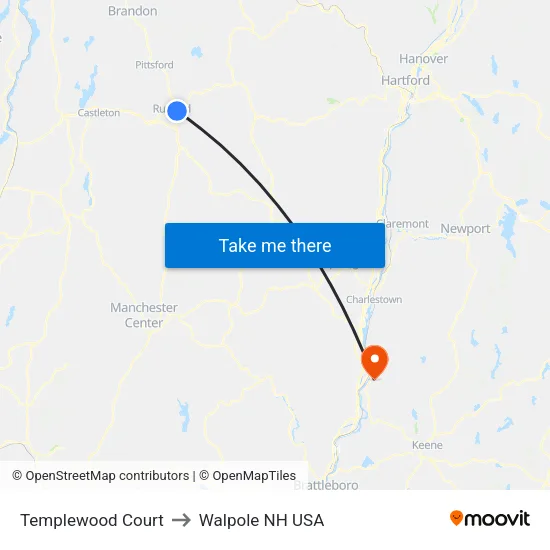 Templewood Court to Walpole NH USA map