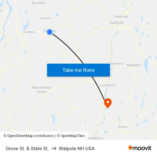 Grove St. & State St. to Walpole NH USA map