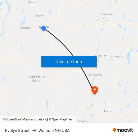 Evelyn Street to Walpole NH USA map