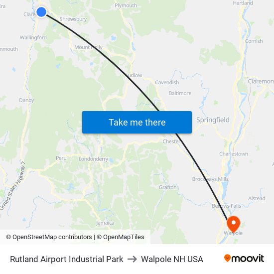 Rutland Airport Industrial Park to Walpole NH USA map